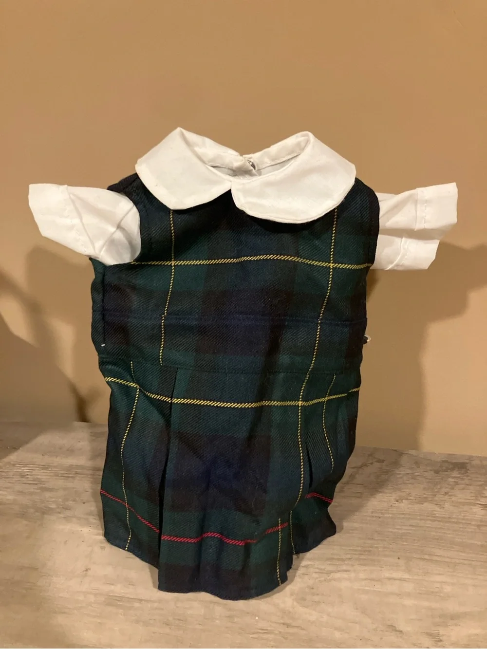 Plaid School Jumper Custom Made -Doll Outfit with White Blouse - Navy & Green